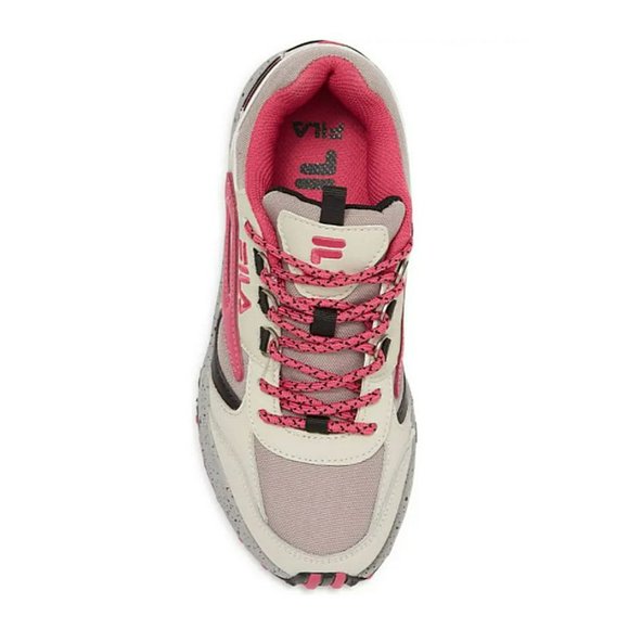 FILA Women's Lace Up Leather Accent Sneaker Size 8.5 Gray Beige Black Pink - Picture 3 of 8